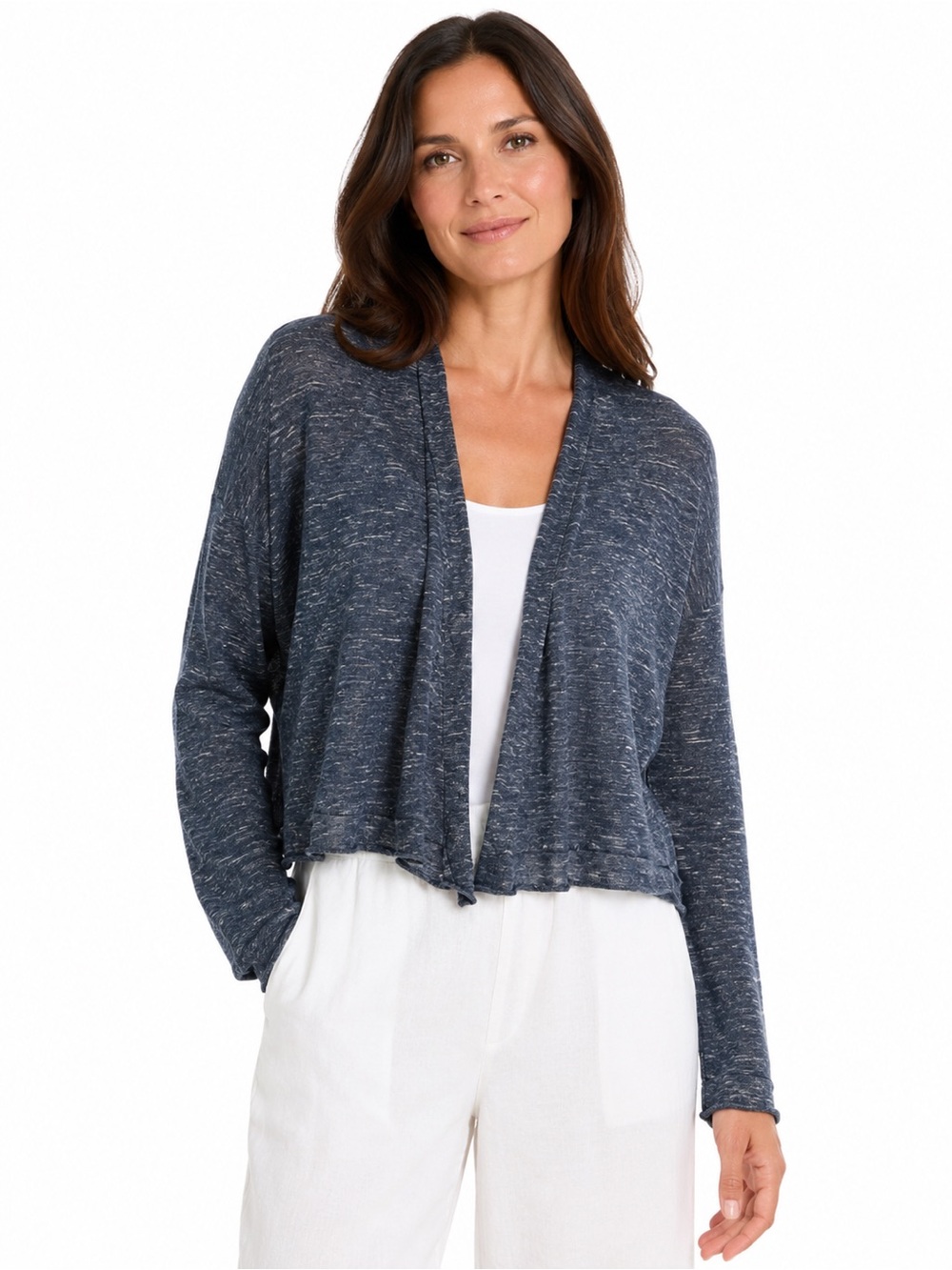 Eileen Fisher 100% Linen Blue Open Front Cardigan Medium Lightweight